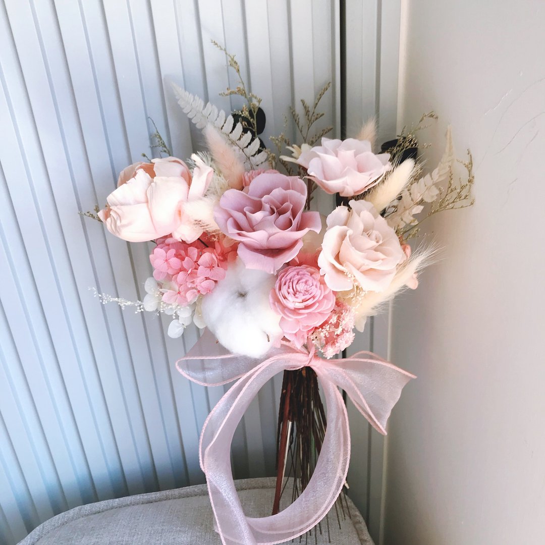永生捧花-粉红色。新娘捧花。婚纱捧花。登记捧花。结婚。婚礼 - 干燥花/捧花 - 植物．花 粉红色