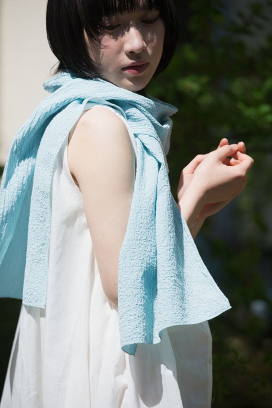 Organic Cotton Silk mixed crepe compact muffler [Botanical die / Delphinium] - 丝巾 - 其他材质 