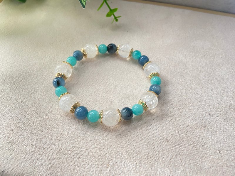 幸运。增强自信。强力磁场保护。沟通力提升。魔鬼海蓝宝/天河石 - 手链/手环 - 水晶 蓝色