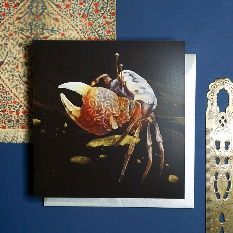 【潮落】艺术卡片 | 招潮蟹动物水彩贺卡 - 卡片/明信片 - 纸 金色