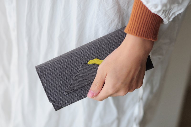 灰金山 帆布纸长夹-灰色/超轻量/钱包/无动物成分 手工制作银包 - 皮夹/钱包 - 纸 灰色