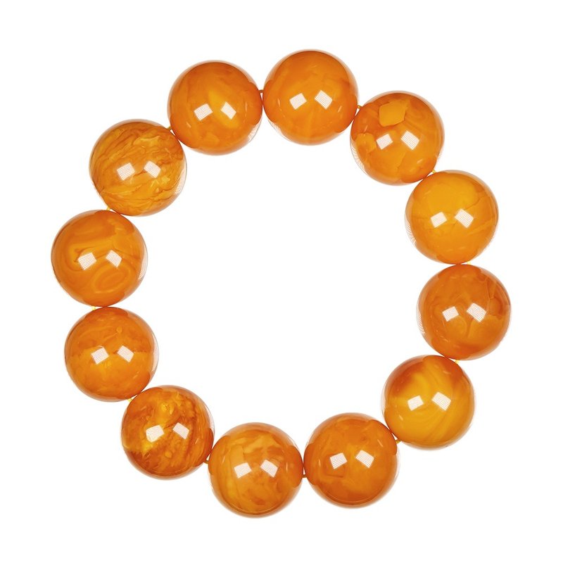 【正佳珠宝】蜜蜡琥珀 搜藏级鸡油黄老花蜜蜡 20.8-21.3mm - 手链/手环 - 半宝石 多色