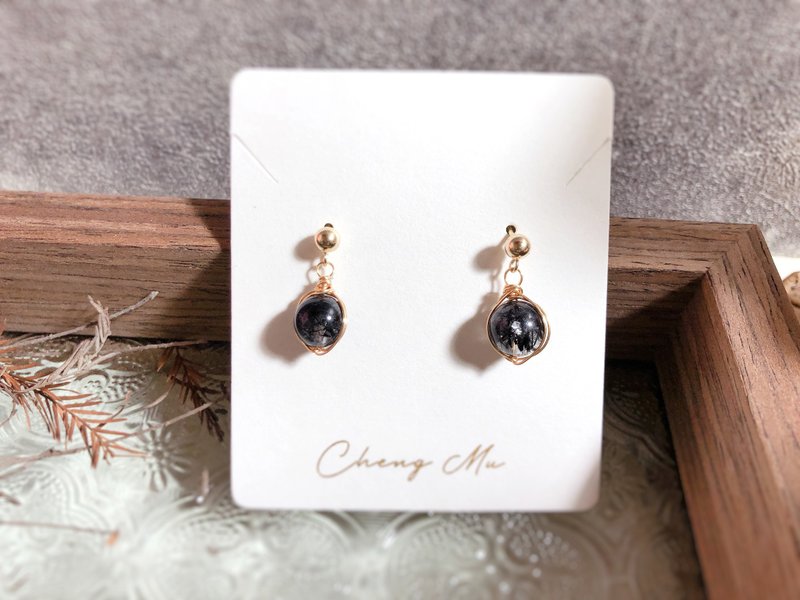 满丝黑发晶 天然石14kgf耳针 - 耳环/耳夹 - 水晶 