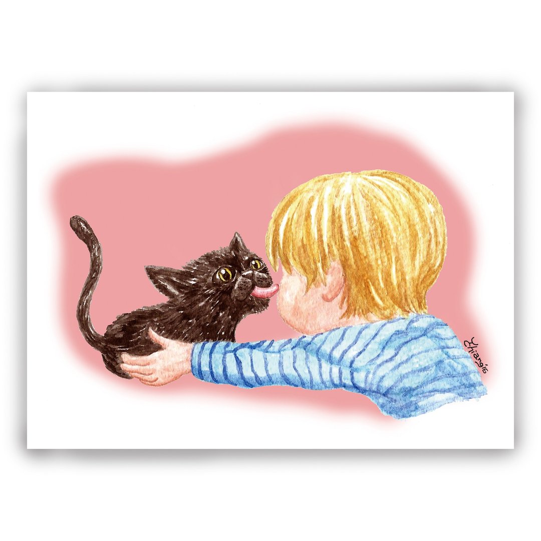手绘插画万用卡/卡片/明信片/插画卡--亲亲 猫咪 Kissing Kitten - 卡片/明信片 - 纸 
