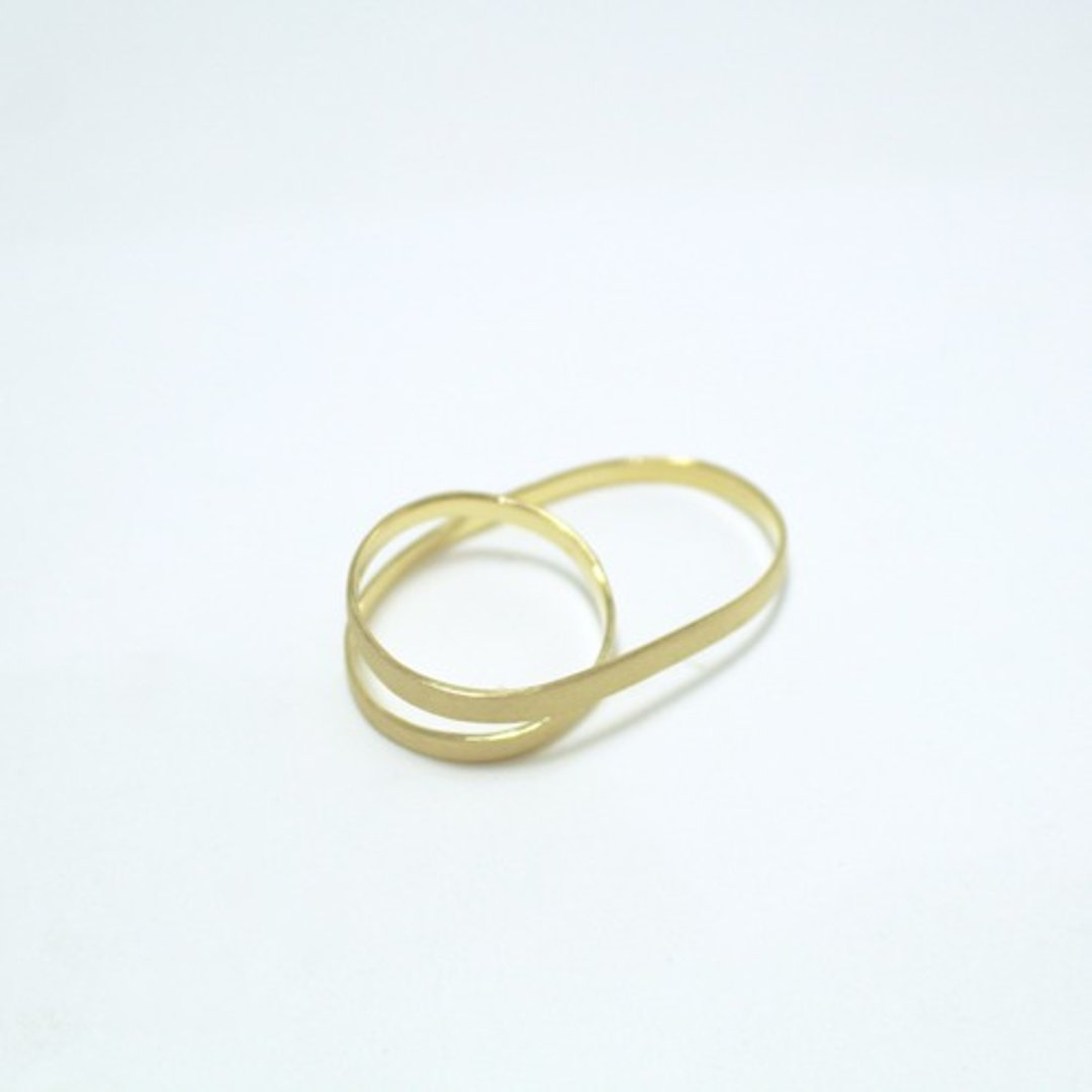 2 finger ring gold color - 戒指 - 其他金属 