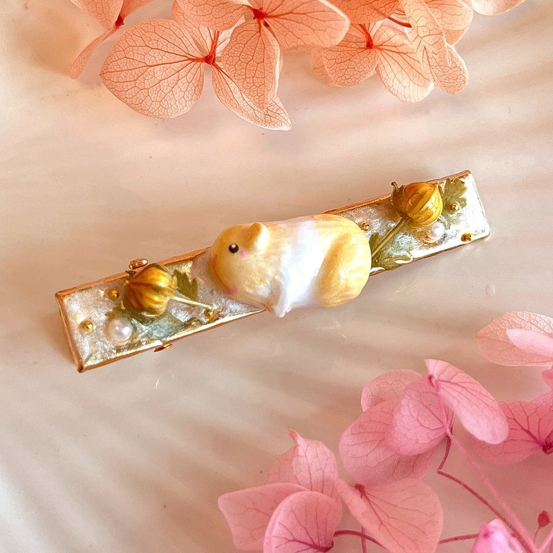 可定制化天竺鼠软陶淡水珍珠永生花发夹 - 发饰 - 陶 