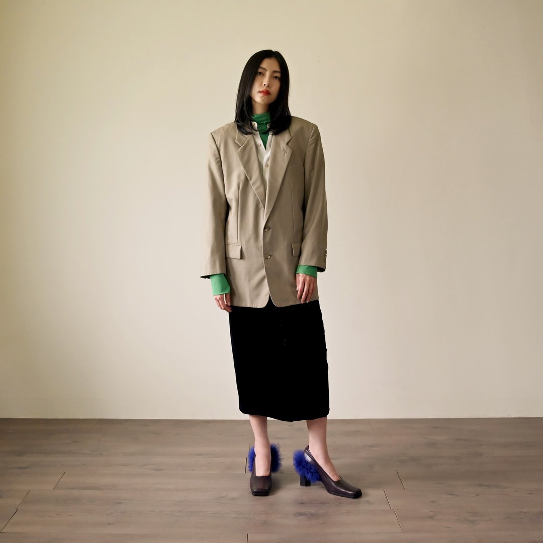 【NaSuBi Vintage】宽松轮廓薄毛古着西装外套 - 女装西装外套/风衣 - 羊毛 