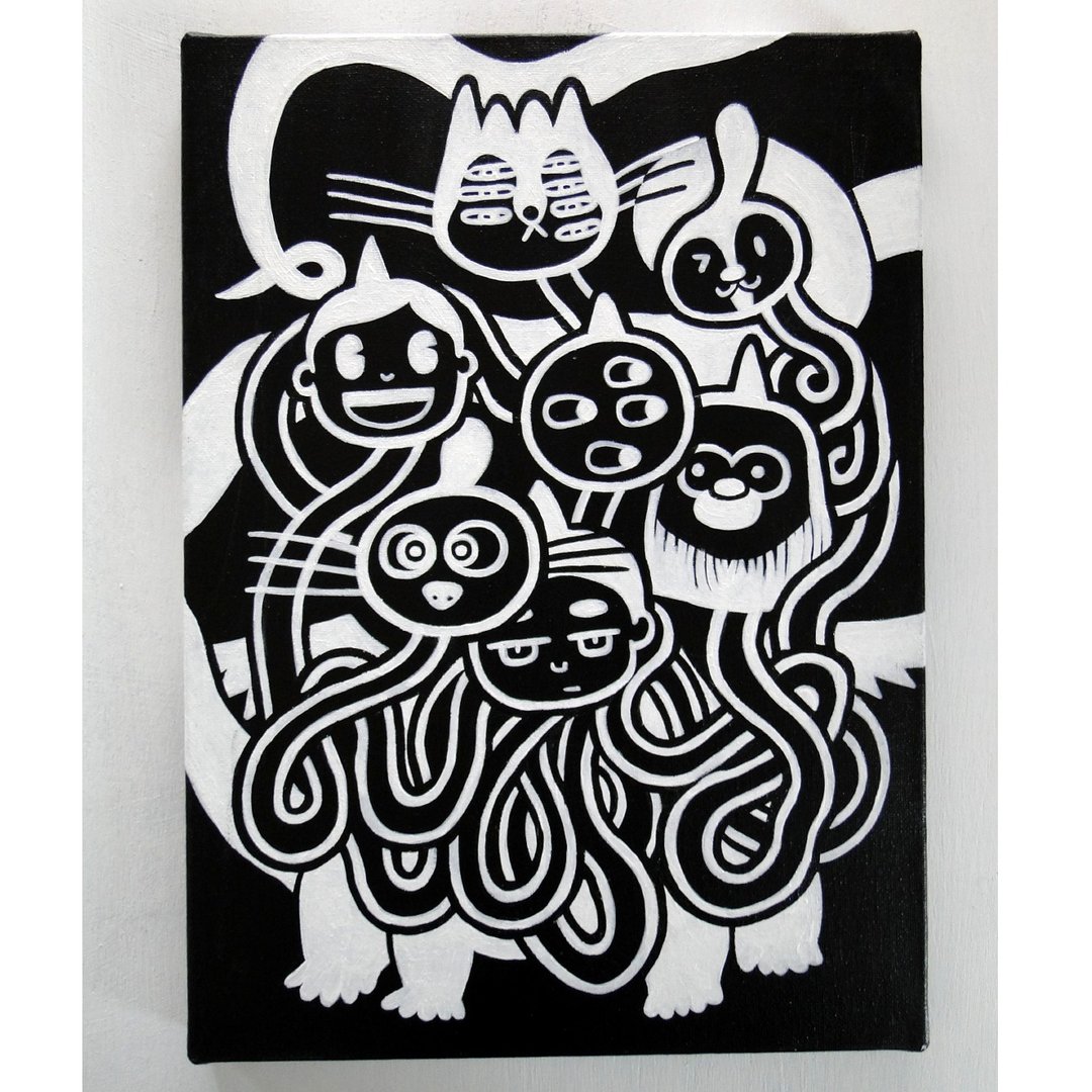 七头怪物原画涂鸦艺术画布绘画单色 - 海报/装饰画/版画 - 颜料 黑色