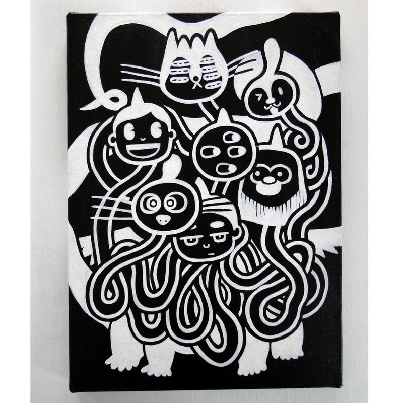 七头怪物原画涂鸦艺术画布绘画单色 - 海报/装饰画/版画 - 颜料 黑色