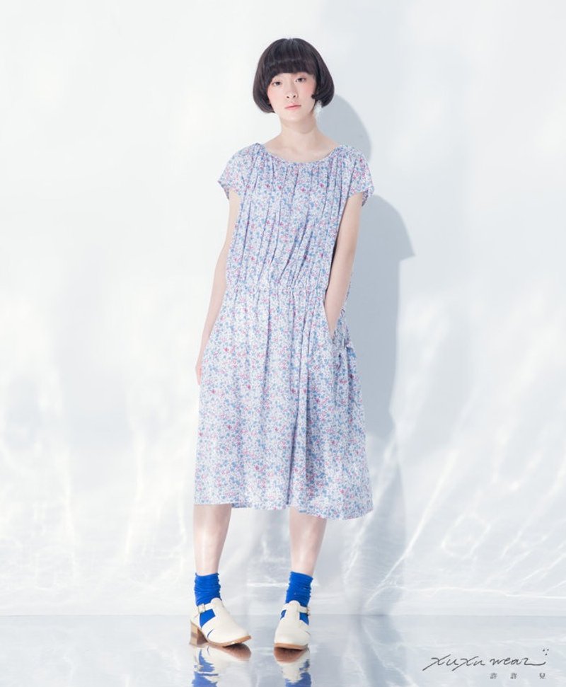 森林舞蹈圆领抽褶洋装-陌路小花 - 洋装/连衣裙 - 棉．麻 