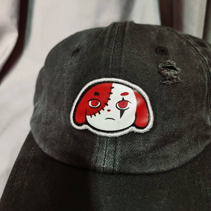 臭脸小狗双色刷破水洗帽 - 帽子 - 其他材质 