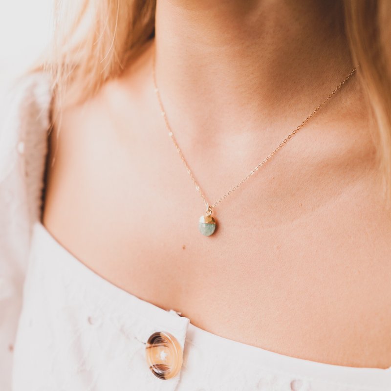 天然天河石原石椭圆吊坠项錬 - 14K包金 - 天然石 - 原石项链 - 项链 - 宝石 金色