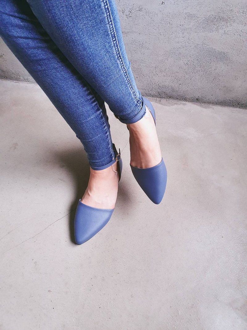 【法式浪漫】尖头系带奥赛鞋_雾蓝 |手工订制 | MIT - 其他女款皮鞋 - 真皮 