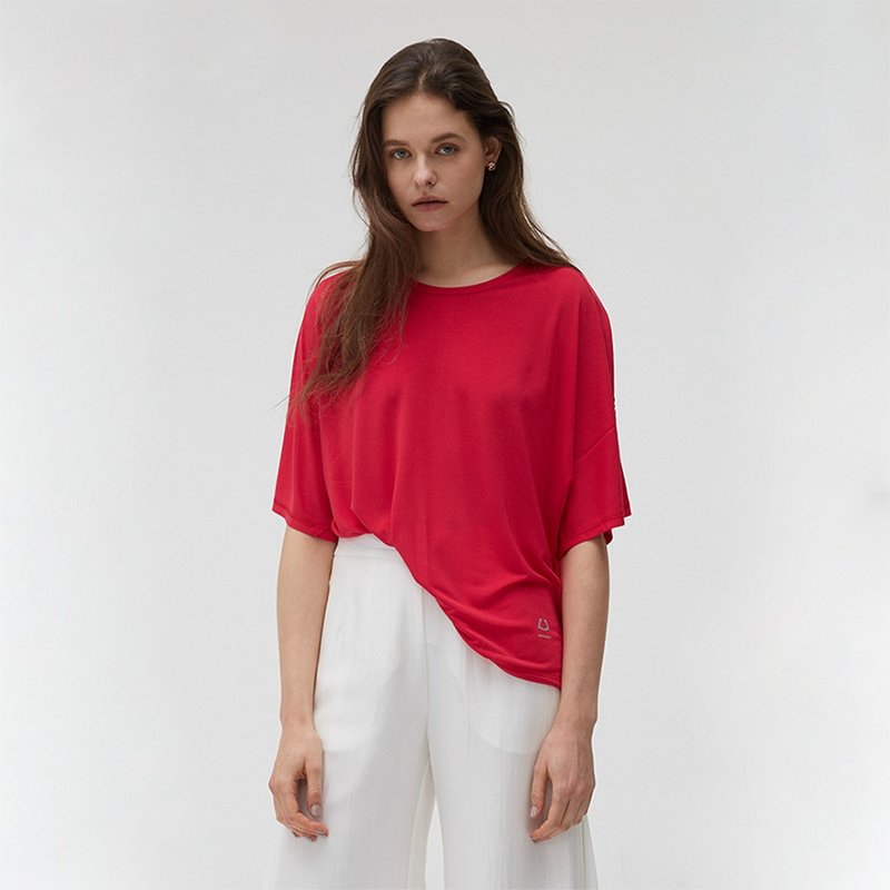 铜氨丝舒适宽松Tee - 桃红 - 女装上衣 - 其他材质 
