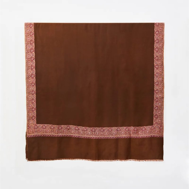 Hand Embroidered Dordar Pashmina 手工刺绣披肩 边框款 - 围巾/披肩 - 羊毛 咖啡色