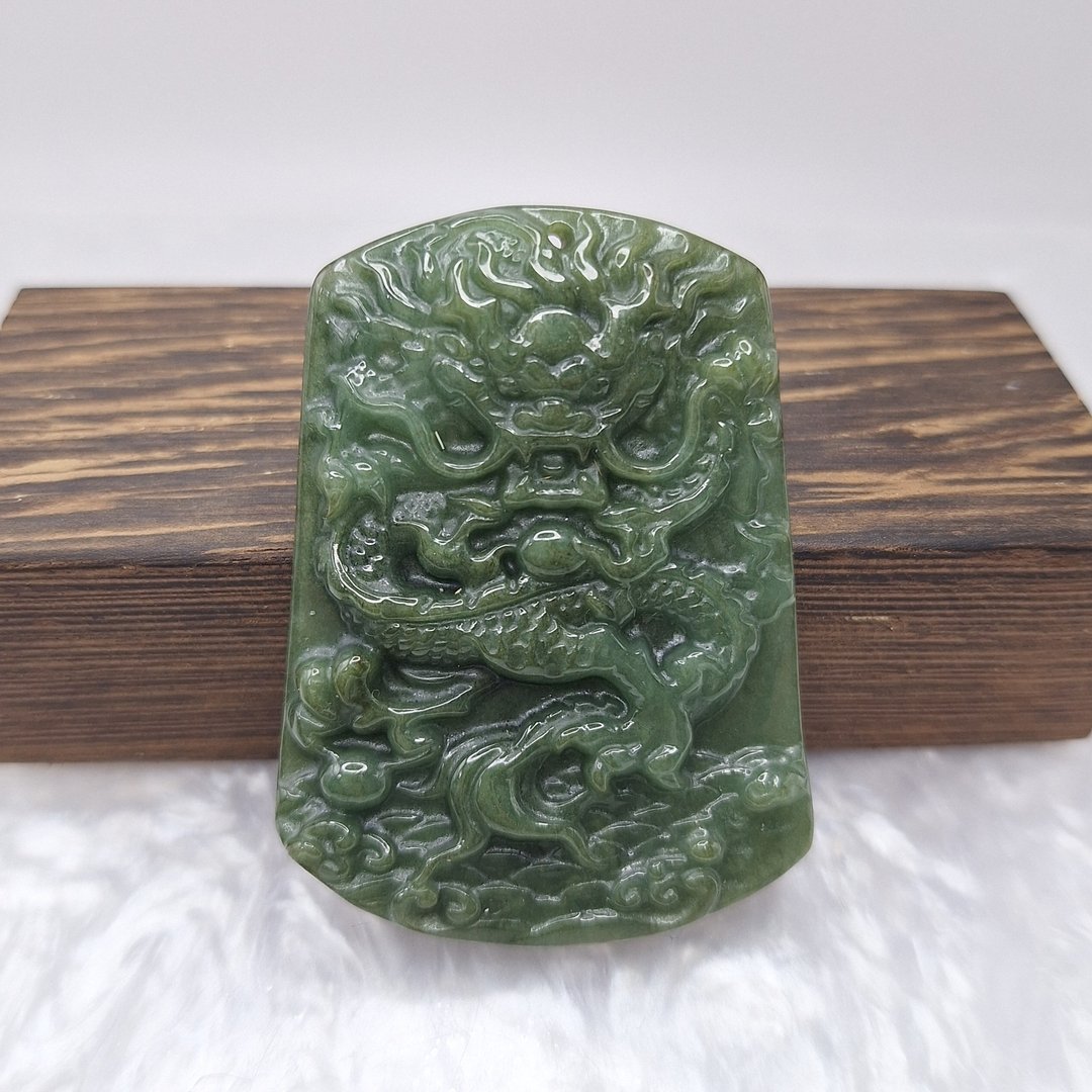 危料 威料 细润油青 霸气龙牌 | 天然A货翡翠 - 项链 - 玉石 