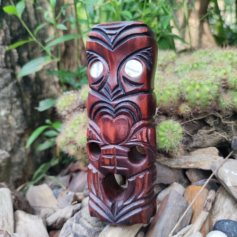 复古 Tiki 毛利人木雕中世纪图腾雕像新西兰罕见 - 摆饰 - 木头 咖啡色
