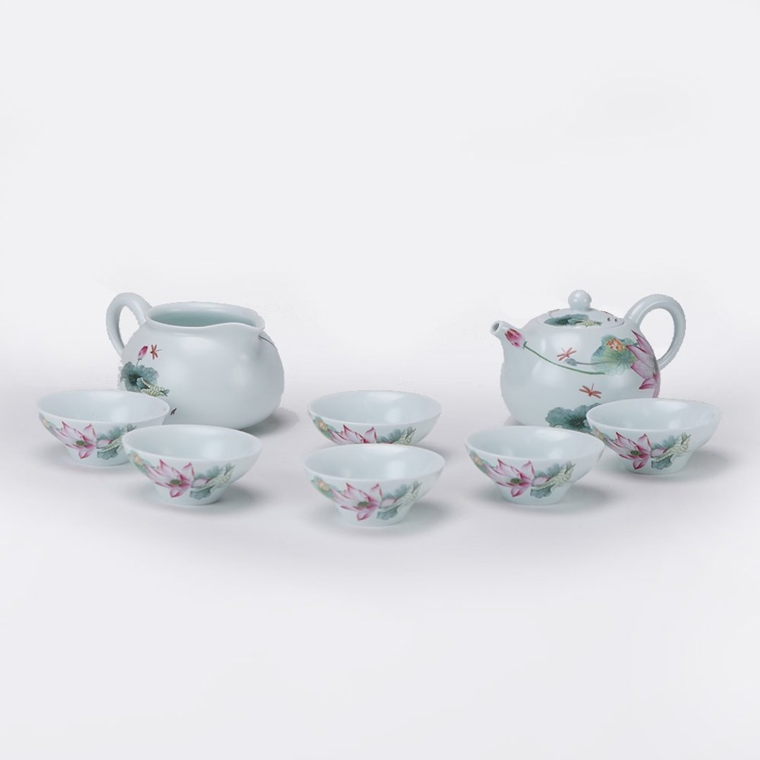 清风荷韵 茶具组 │1 壶 1 海 6 杯 - 茶具/茶杯 - 瓷 白色