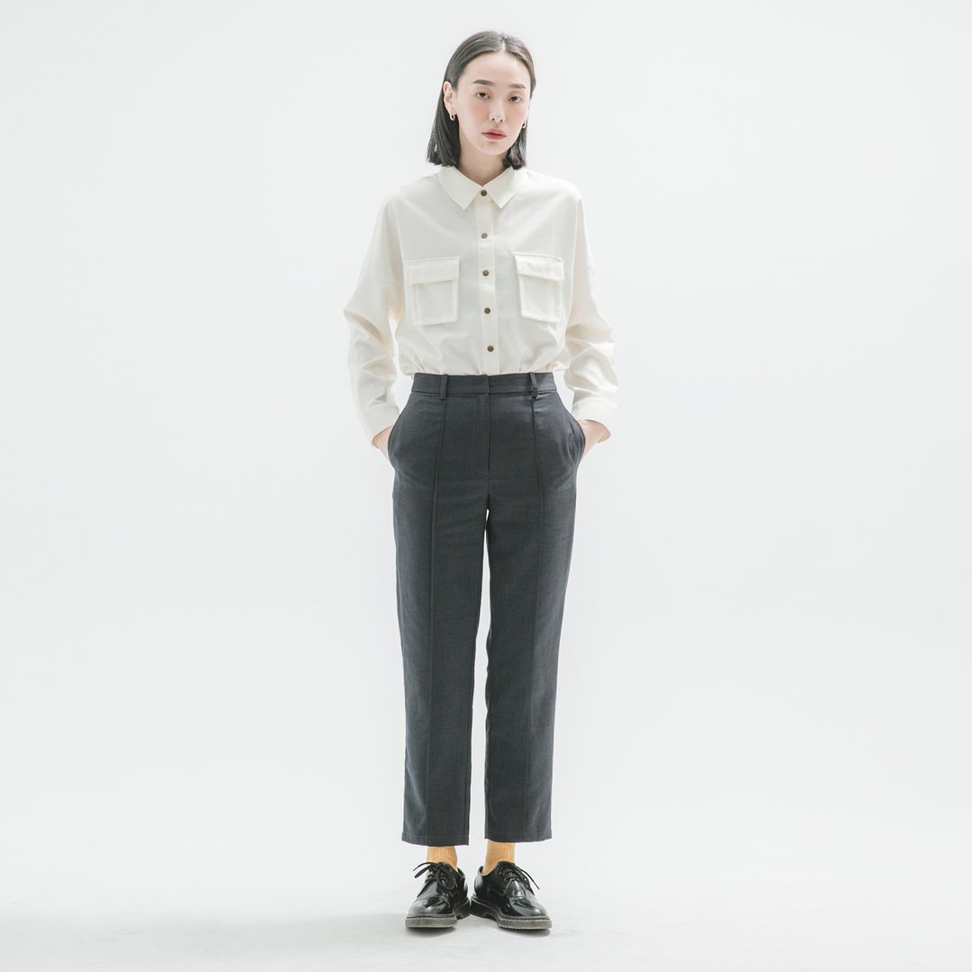Time_时光复古西装裤_9AF203_丈青细格 - 女装长裤 - 棉 蓝色