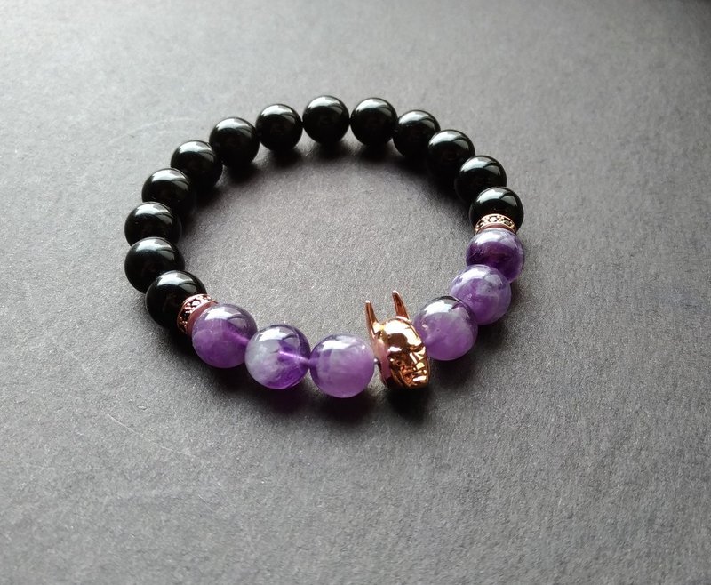 (天然石水晶手链)蝙蝠-梦幻紫晶+黑碧玺锆石 - 手链/手环 - 水晶 紫色