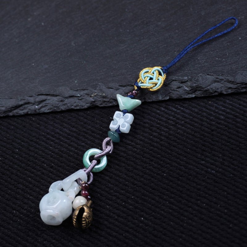 【福禄】飘绿翡翠铃铛编织吊饰 | 天然缅甸玉翡翠A货 | 送礼 - 吊饰 - 玉石 白色