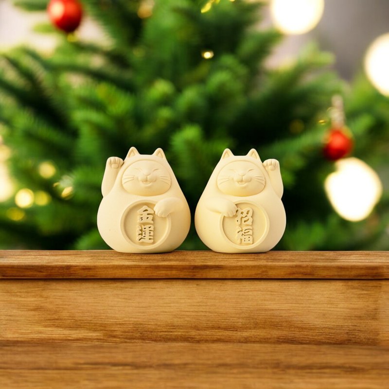 【24小时快速出货】胖胖招财招福猫一对(小) 招财黄 - 香薰/精油/线香 - 水泥 黄色