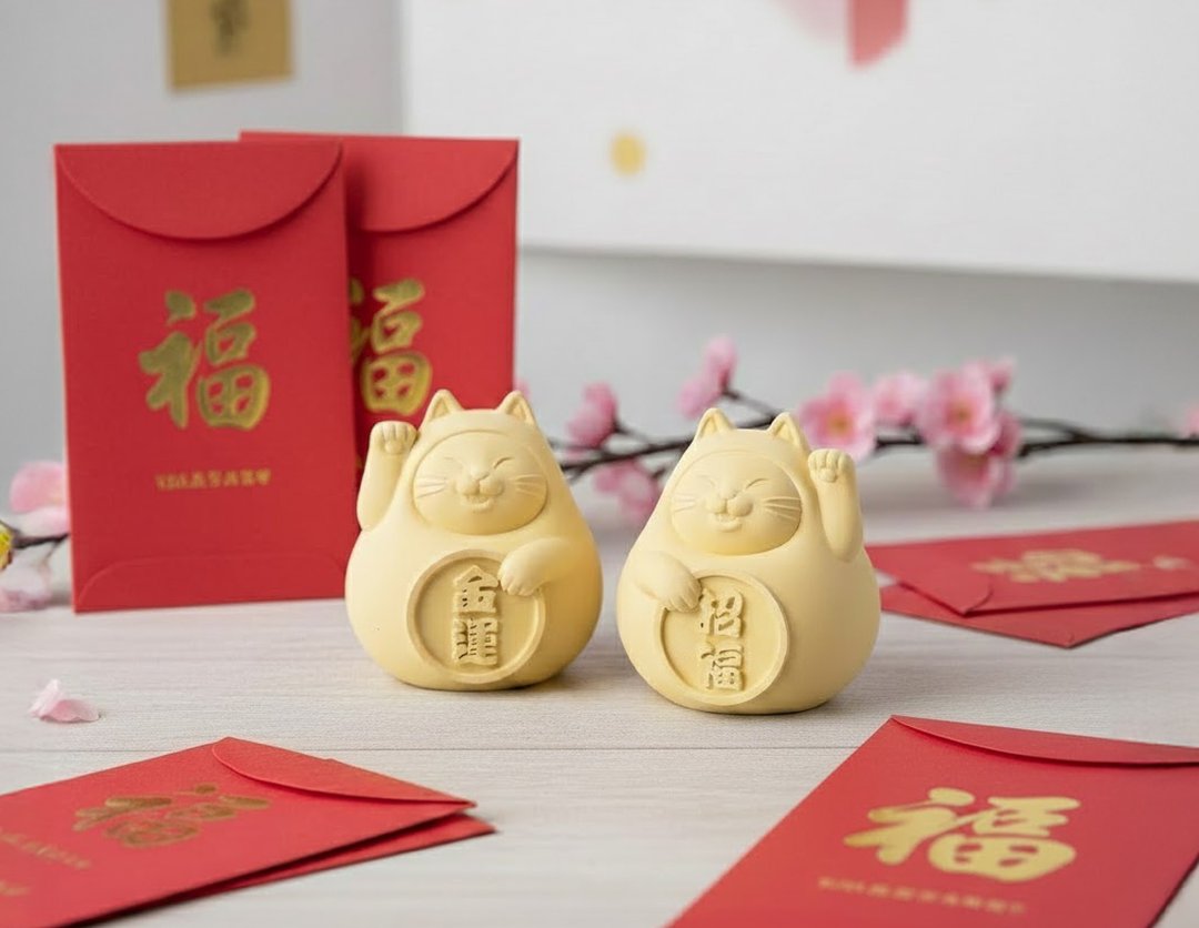 胖胖招财招福猫一对 (小) 招财黄 - 香薰/精油/线香 - 水泥 黄色