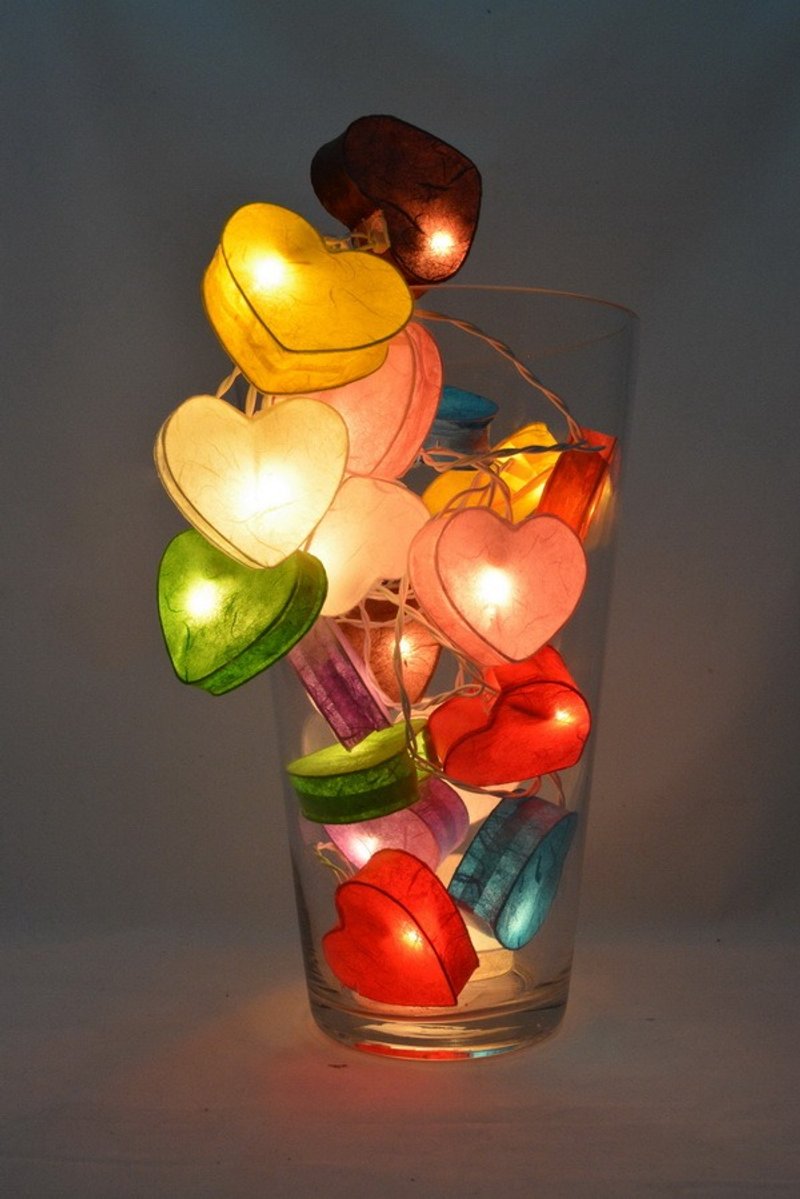 20 LED Battery Powered Mixed Colours hearts valentine - Paper Lantern String Lights for Home Decoration Wedding Party Bedroom Patio and Decoration - 灯具/灯饰 - 其他材质 
