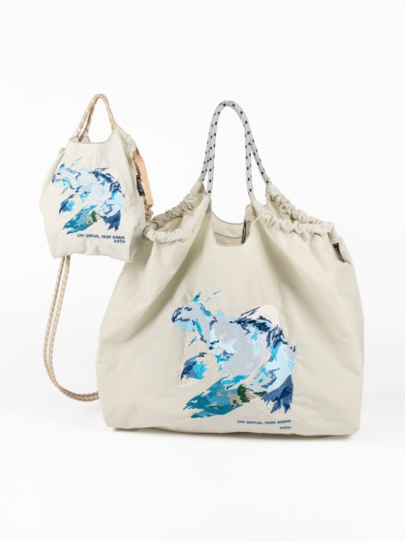 EOFO环保袋设计师款北极熊高级松弛感大容量单肩包日系慵懒风简约 - 手提包/手提袋 - 聚酯纤维 银色