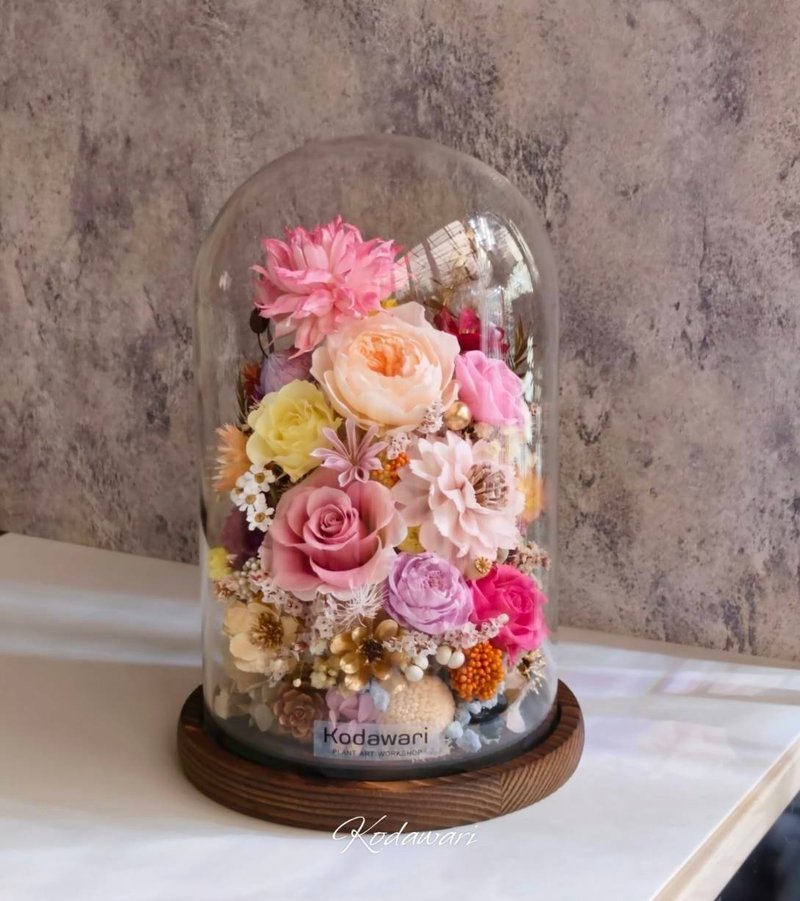 大型永生花玻璃罩。花盅 开幕。祝贺花礼 乔迁。升迁.情人节。生日 - 干燥花/捧花 - 植物．花 