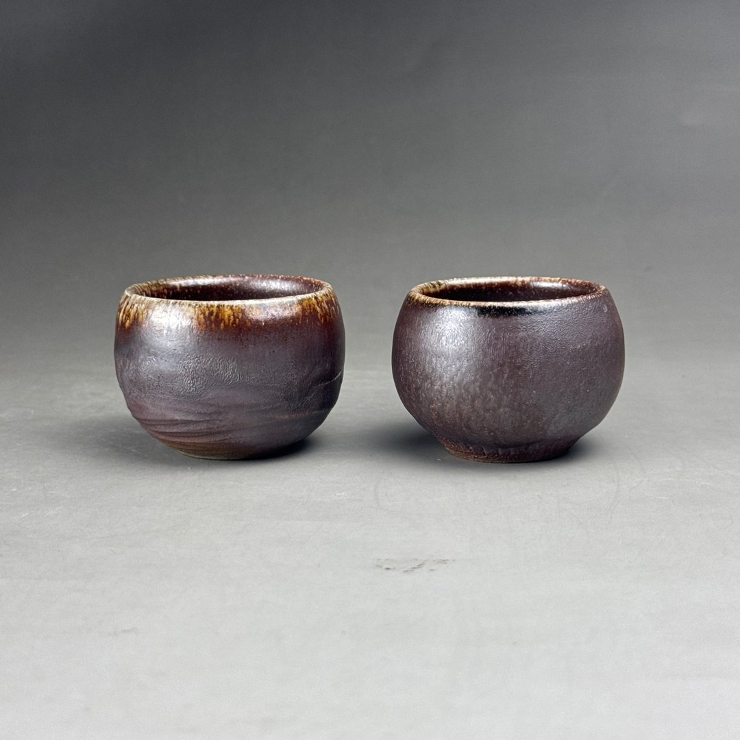 台湾名家周圣钧【柴烧】手拉坏柴烧茶杯两入组003 - 茶具/茶杯 - 陶 咖啡色