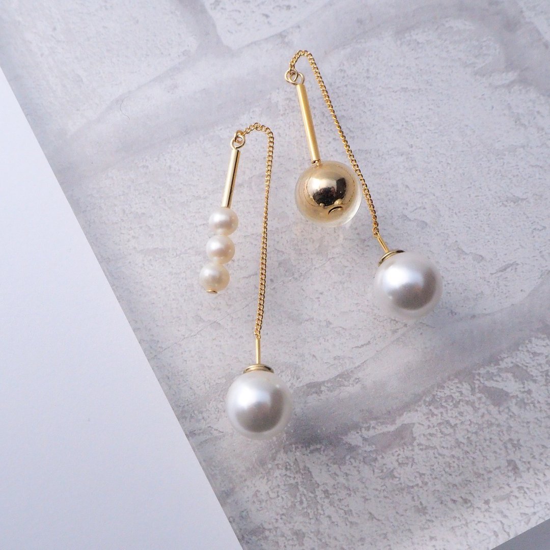 Pearl Threader Earrings - 耳环/耳夹 - 珍珠 金色