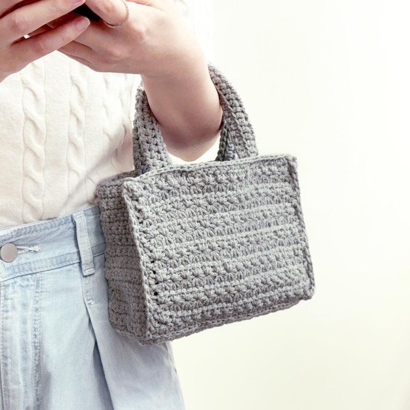 小方包 / 钩织编织提袋 / 手提包手提袋 / 棉 可选色 - 手提包/手提袋 - 棉．麻 灰色