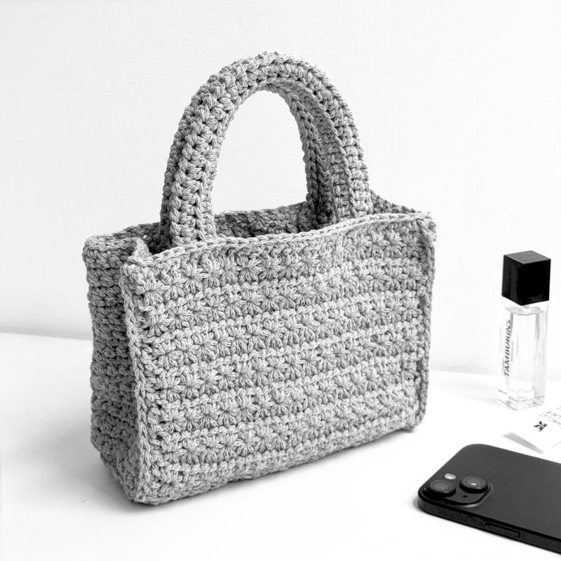 钩钩小方包 / 多色可选 钩织编织提袋手提包手提袋 棉 - 手提包/手提袋 - 棉．麻 灰色