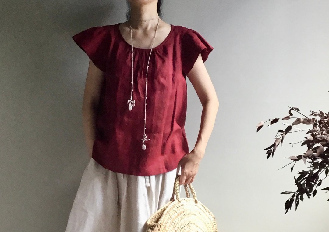 /梦蝶/推荐以新亚麻 飞袖小上衣 100%亚麻 - 女装上衣 - 棉 红色