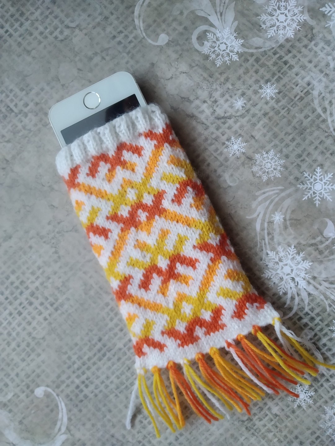Knitted Knitting Pattern Mobile Phone Case - 手机壳/手机套 - 羊毛 橘色