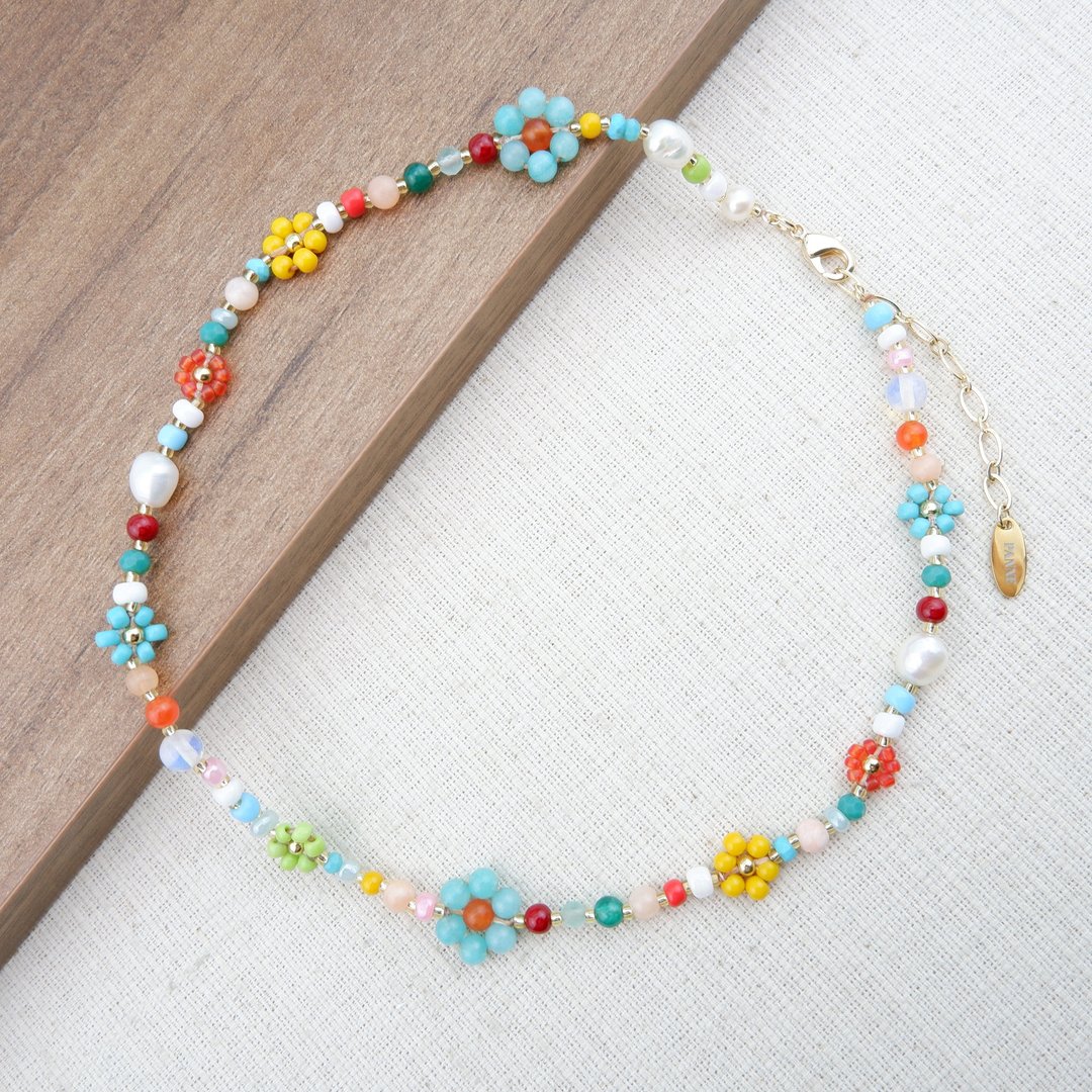 Multi color bead short Necklace - 项链 - 石头 多色