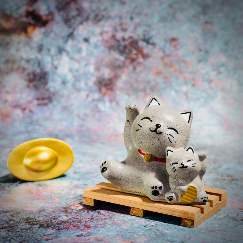 水泥制招财猫组 - 摆饰 - 水泥 灰色