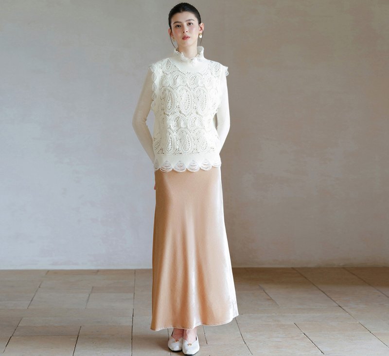 【羊毛镂空】新中式复古中国风 蕾丝背心/打底衫/半裙 - 女装背心 - 羊毛 白色