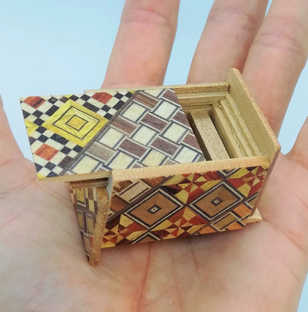 Mame 14 steps 1.7in Japanese puzzle box Himitsu-bako Hakone Yosegi-zaiku Japan - 其他 - 木头 