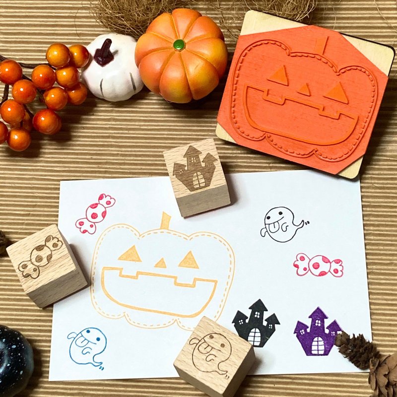 万圣节印章四件组 亦可用作名牌 Happy Halloween - 印章/印台 - 橡胶 咖啡色