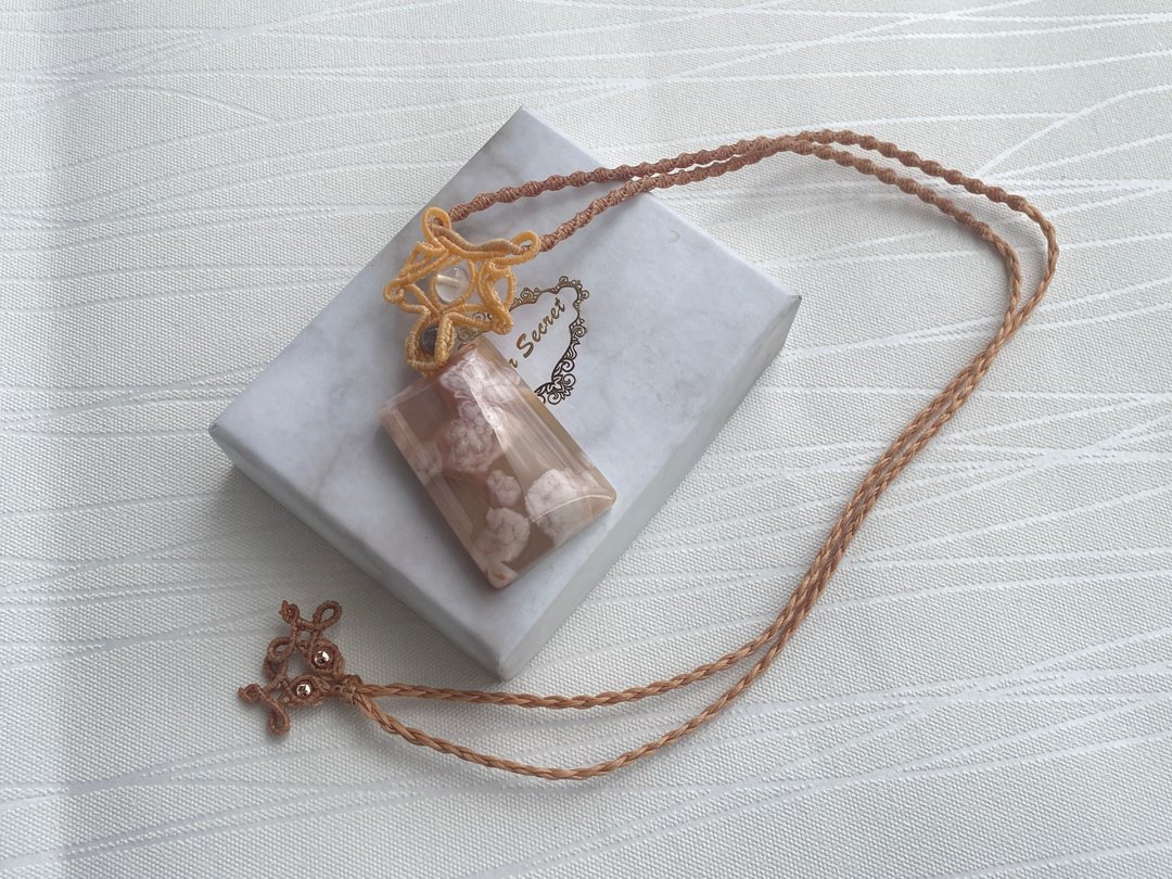 #221134 Macrame 樱花玛瑙 编织 颈链 - 项链 - 半宝石 橘色