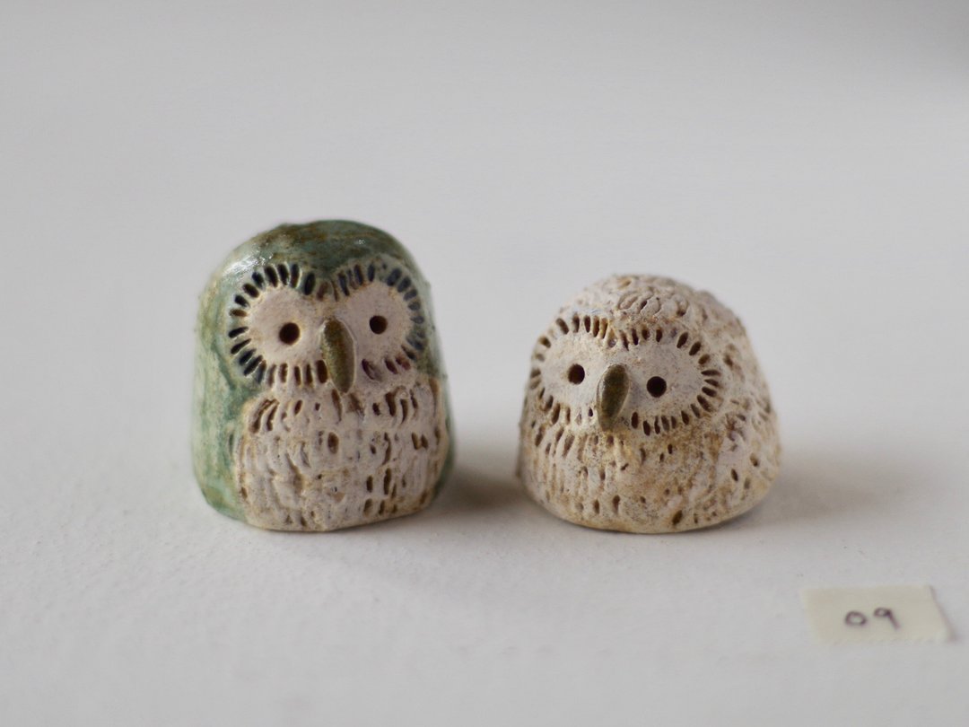mom and baby owl - 摆饰 - 陶 白色