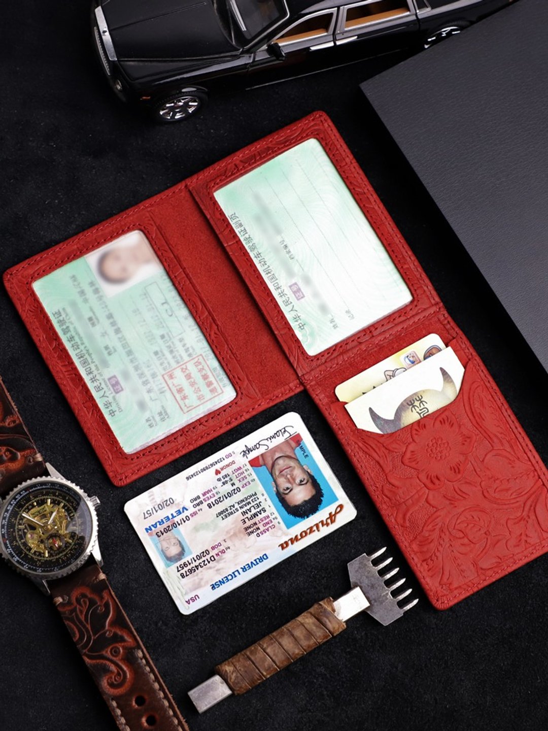 真皮实用卡名片夹 简单方便携带驾照 行照卡包 手工牛皮卡夹 - 证件套/卡套 - 真皮 红色