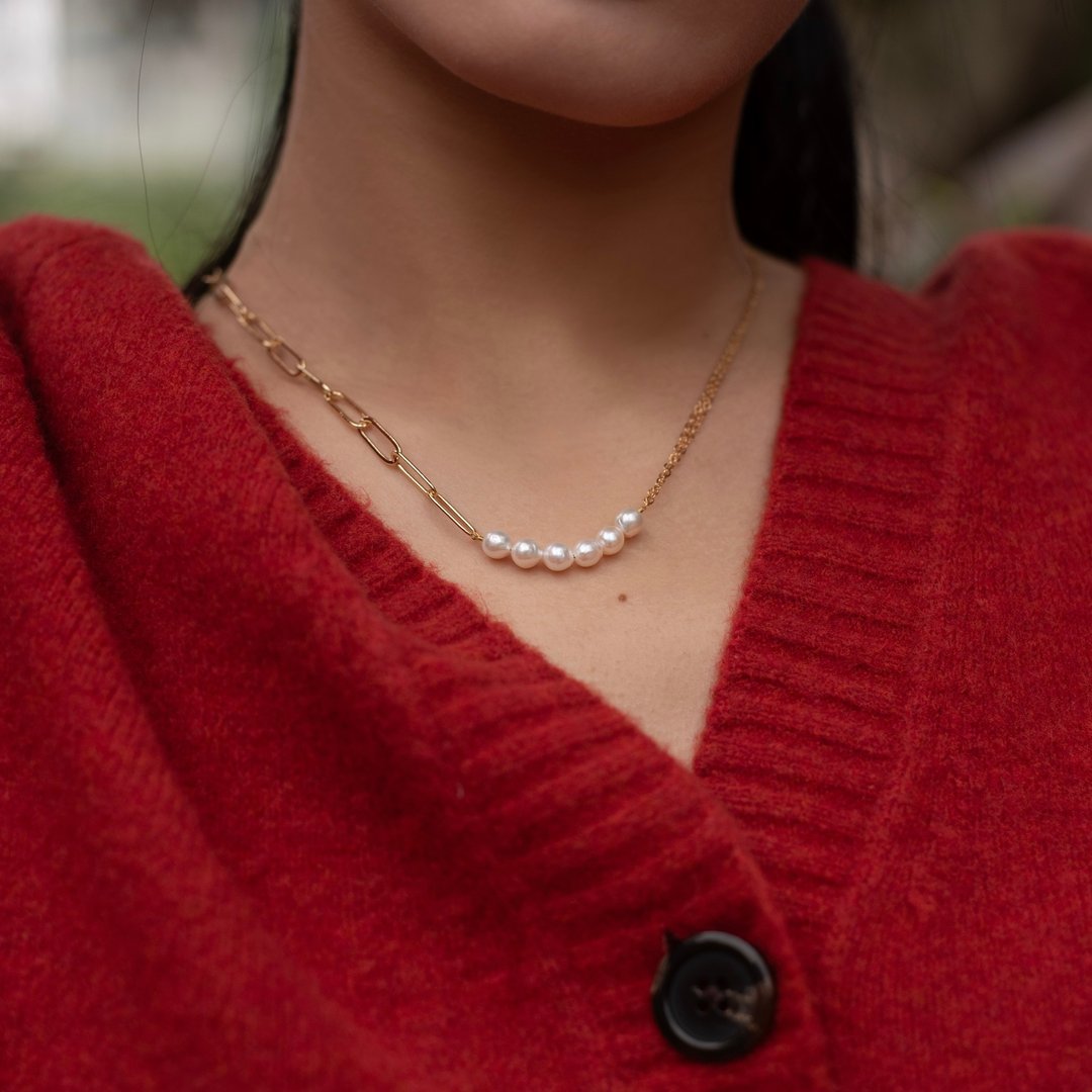 Diane 微笑淡水珍珠项链・天然珍珠・微笑项链・日常饰品 - 项链 - 珍珠 金色
