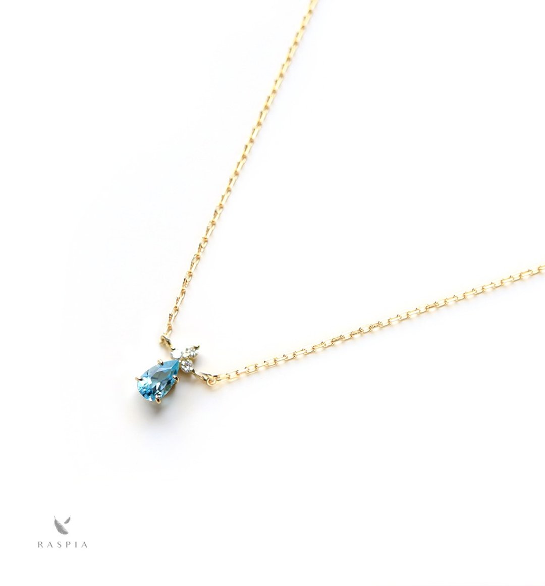 K18 Santa Maria Aquamarine & 钻石项链 ~Ello Lilas~ 3月诞生石 - 项链 - 宝石 蓝色