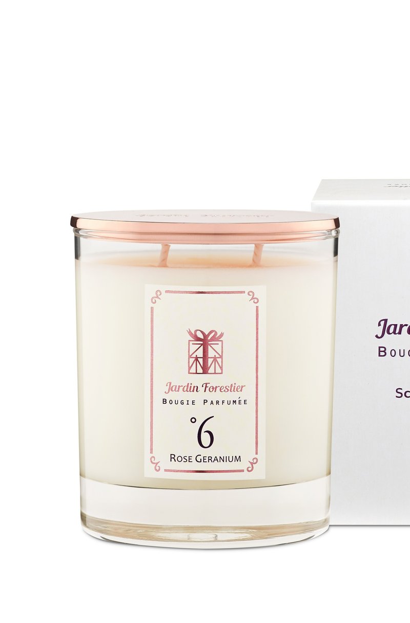 森林有块田【精油蜡烛】6号玫瑰天竺葵/手工蜡烛/纯精油/大豆蜡 - 蜡烛/烛台 - 玻璃 金色