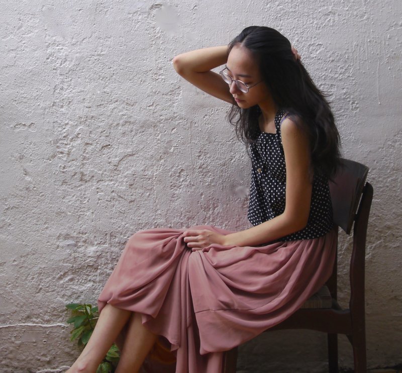 FOAK古着 韩国制豆沙橘飘飘仙女裙 - 裙子 - 棉．麻 粉红色