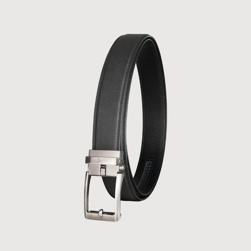 【免费升级送礼包装】职场型男 方形镂空自动扣皮带-银色/VA019 - 皮带/腰带 - 真皮 黑色