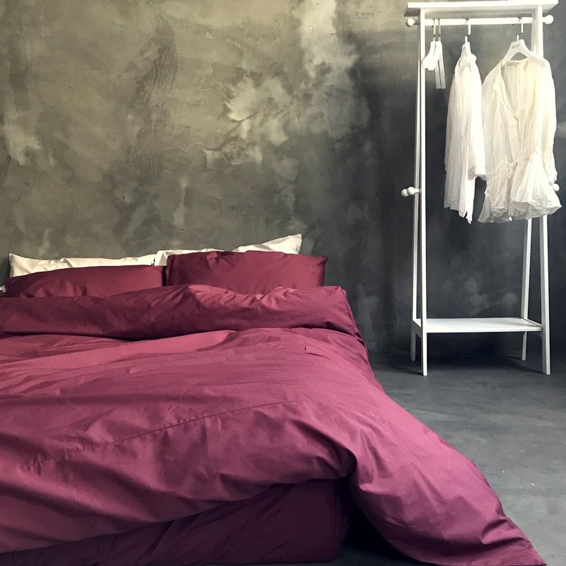 标准_在我心园深处100%土耳其有机棉GOTS认证双人标准四件组_酒红 - 寝具 - 棉．麻 红色